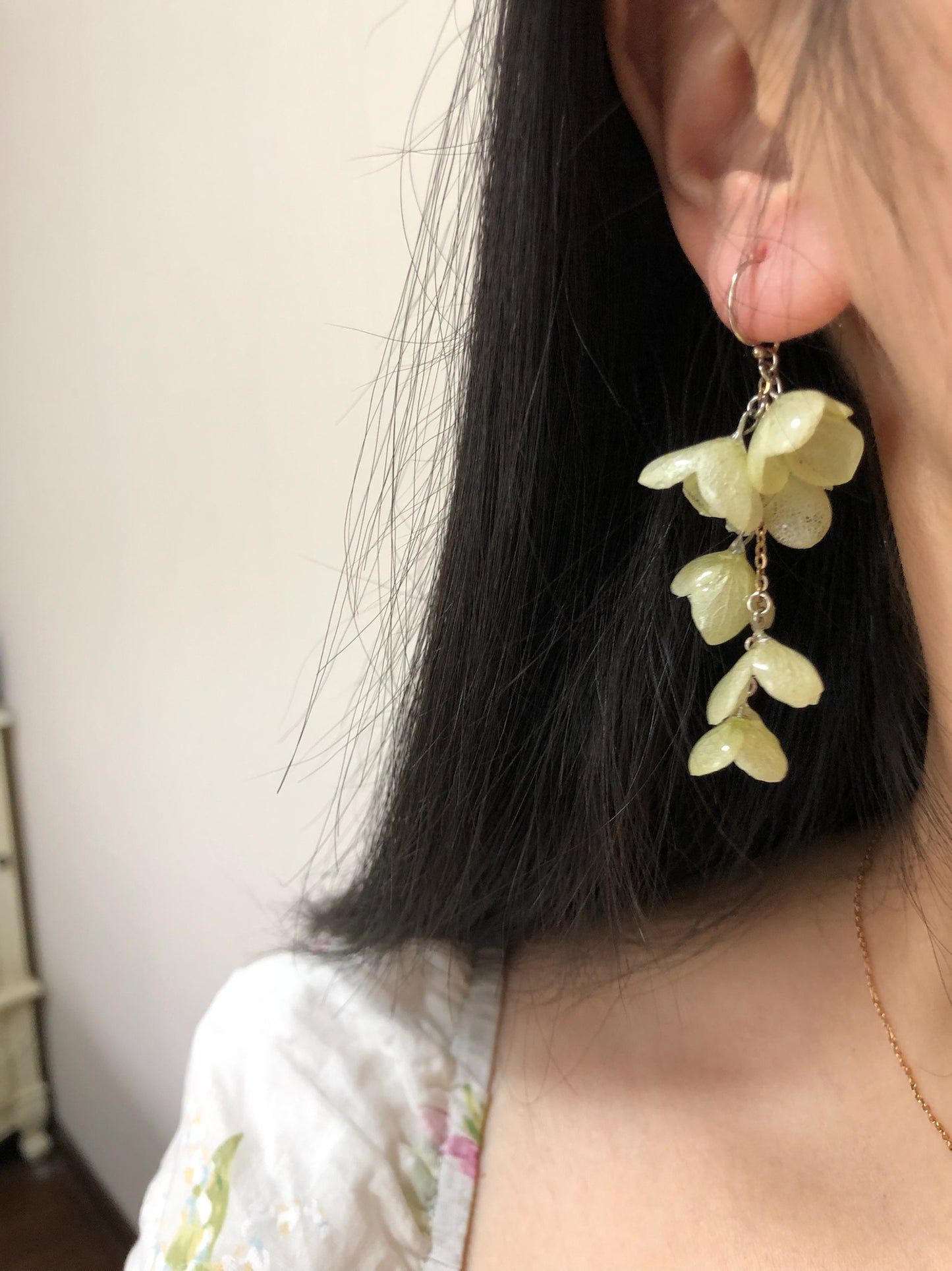 Real hydrangea gold and silver earrings dangle