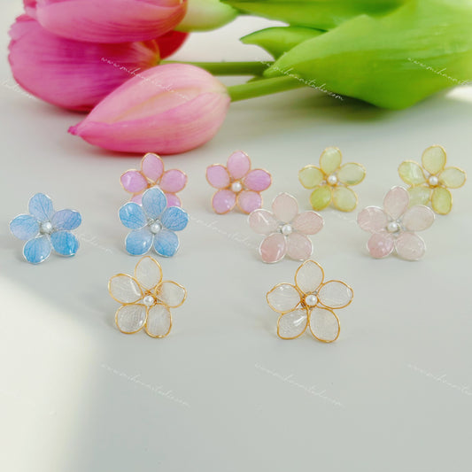 Real Hydrangea Studs, Multicolour, Gold vermeil + 925 silver
