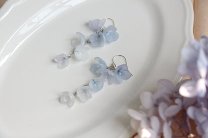 Real hydrangea gold and silver earrings dangle