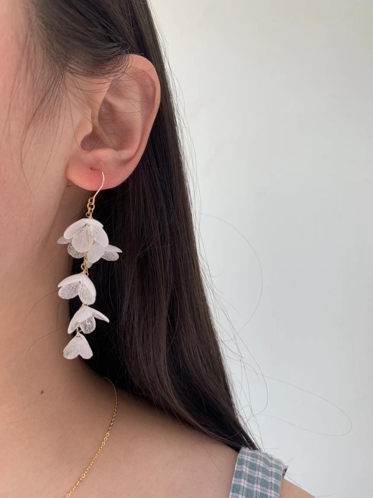 Real hydrangea gold and silver earrings dangle
