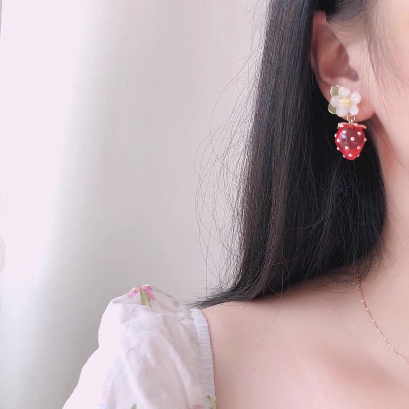Resin Strawberry Earrings, Multicolour, Gold Vermeil