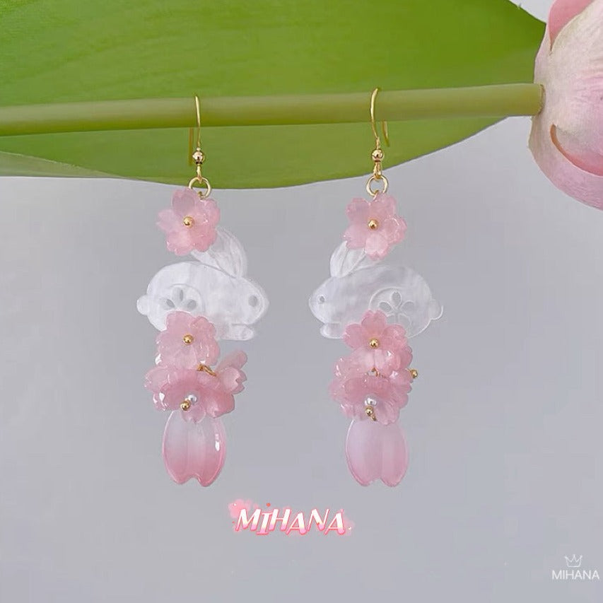 Gold Plated Sakura Cherry Blossom with Rabbit