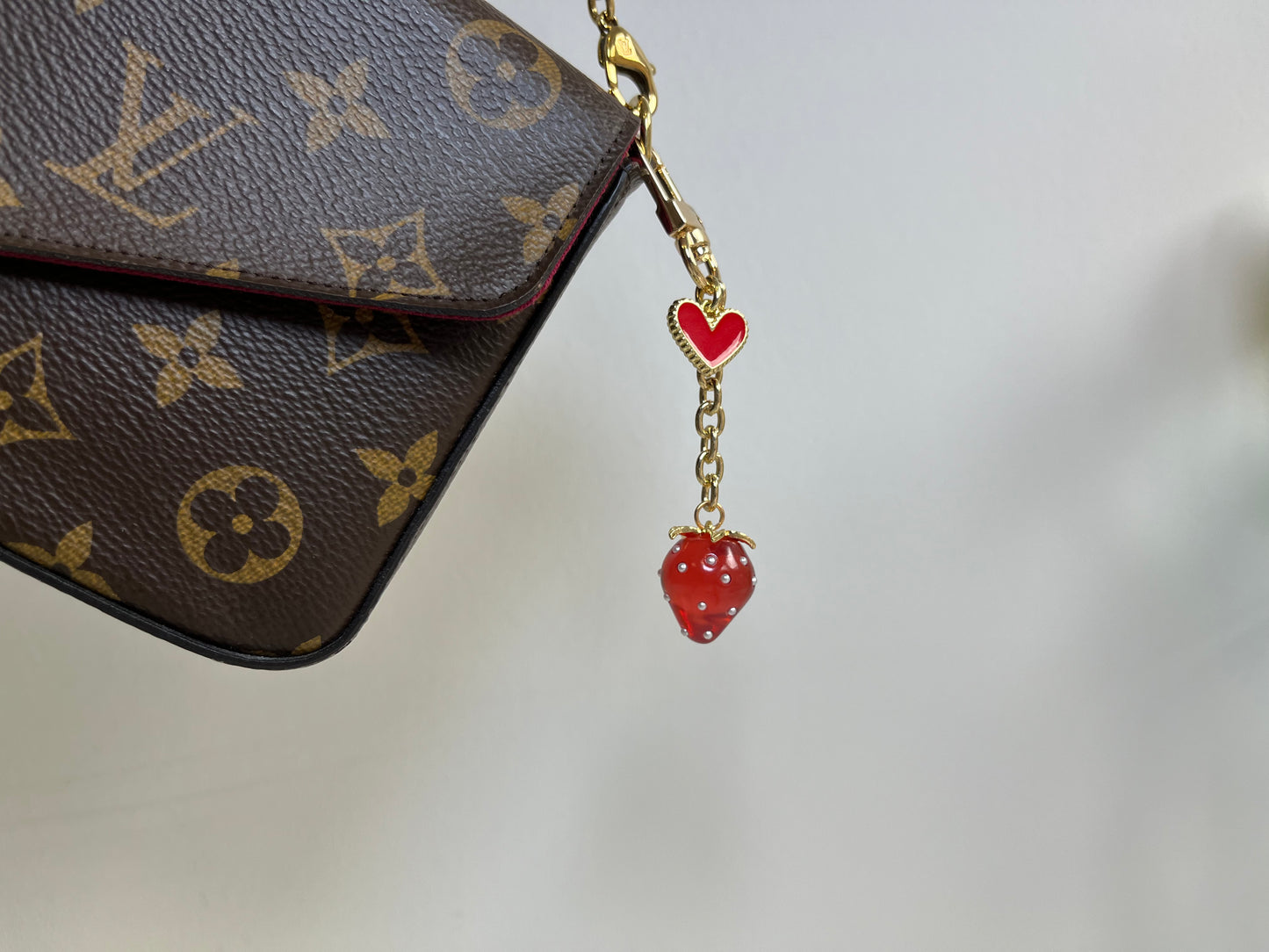 Gold Red Strawberry Bagcharms, Bead Jewelry