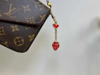 Gold Red Strawberry Bagcharms, Bead Jewelry