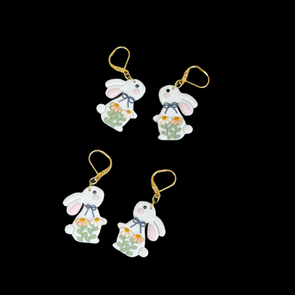 Gold Plated Floral Rabbit Earrings