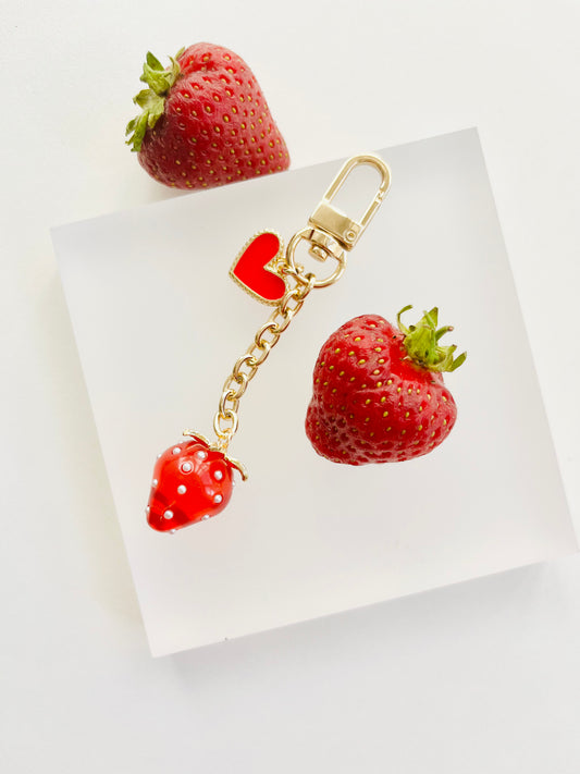 Gold Red Strawberry Bagcharms, Bead Jewelry