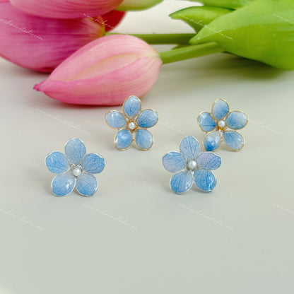 Real Hydrangea Studs, Multicolour, Gold vermeil + 925 silver