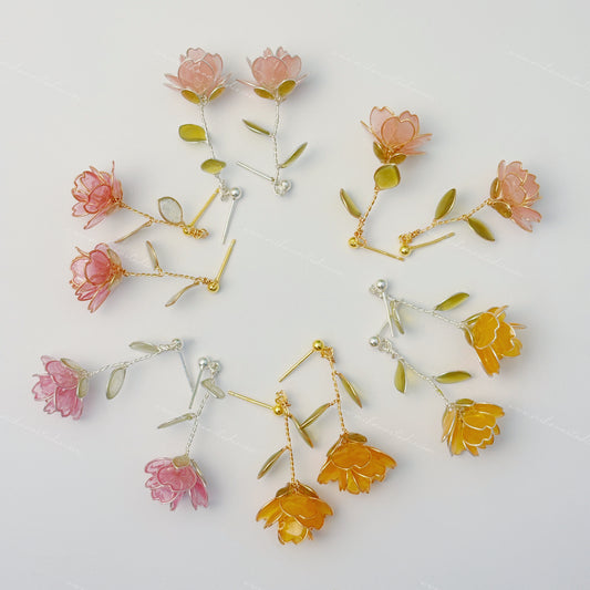 Blossom Rose Earrings, Multicolour, Gold vermeil + Silver