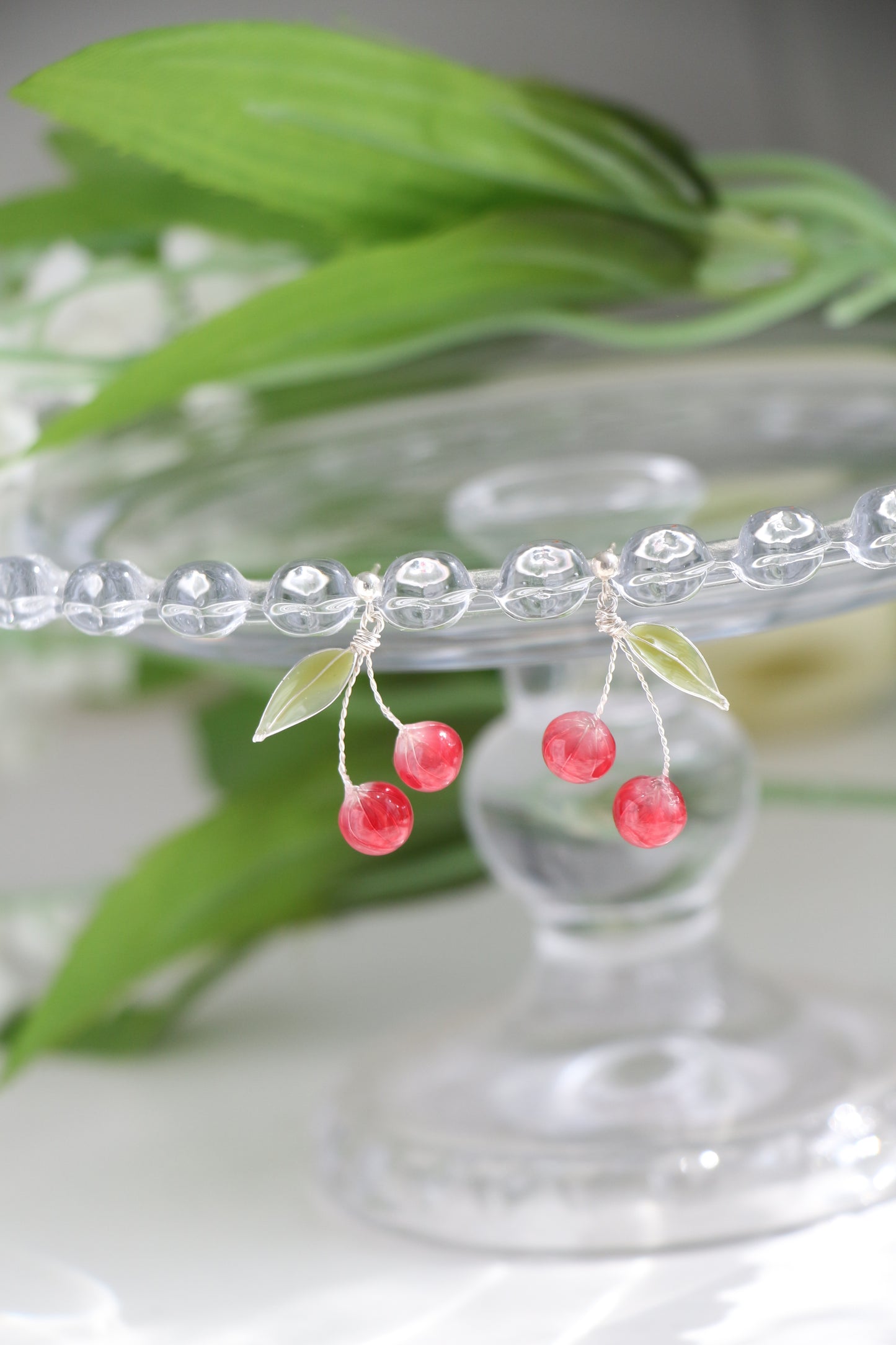 Cherry Earrings Dangle and Necklace set, Gold Vermeil + Silver