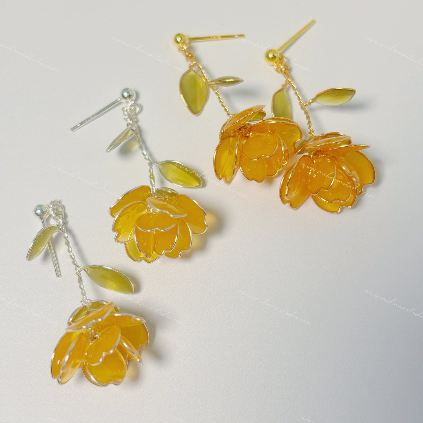 Blossom Rose Earrings, Multicolour, Gold vermeil + Silver