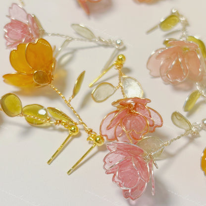 Blossom Rose Earrings, Multicolour, Gold vermeil + Silver