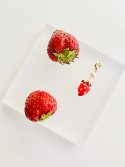 Gold Strawberry Bagcharms with Freshwater Pearls, Bead Jewelry