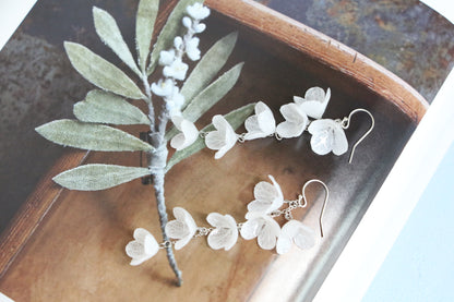 Real hydrangea gold and silver earrings dangle
