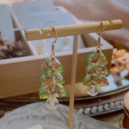 Real Flower Green Christmas Tree Earrings
