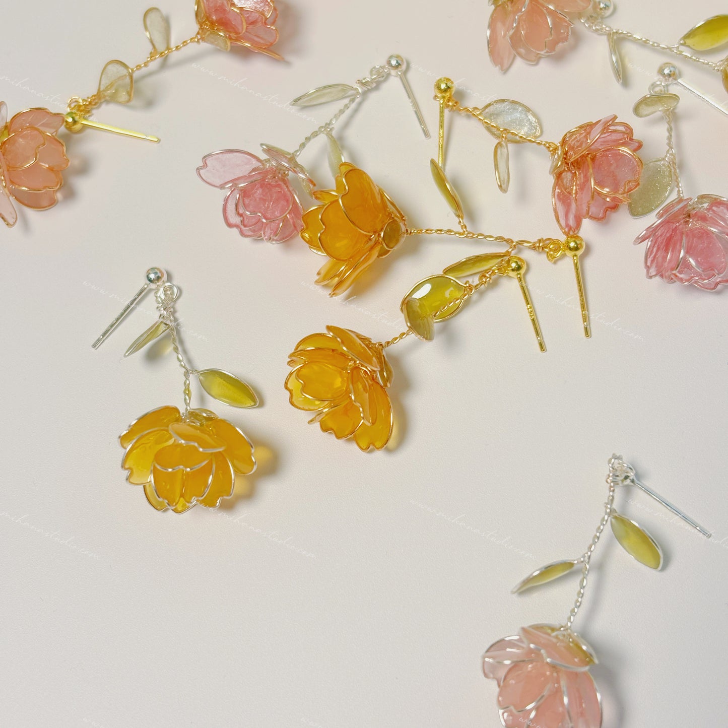 Blossom Rose Earrings, Multicolour, Gold vermeil + Silver