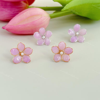 Real Hydrangea Studs, Multicolour, Gold vermeil + 925 silver