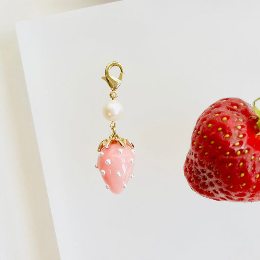 Gold Strawberry Bagcharms with Freshwater Pearls, Bead Jewelry