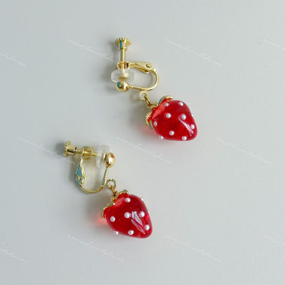 Resin Strawberry Earrings, Multicolour, Gold Vermeil