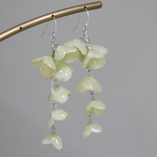 Real hydrangea gold and silver earrings dangle