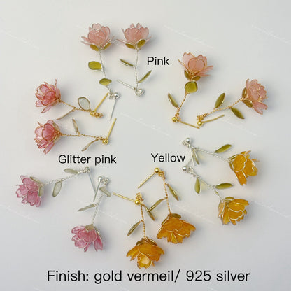 Blossom Rose Earrings, Multicolour, Gold vermeil + Silver