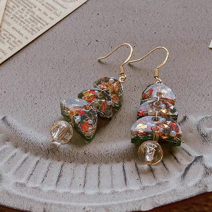 Real Flower Green Christmas Tree Earrings