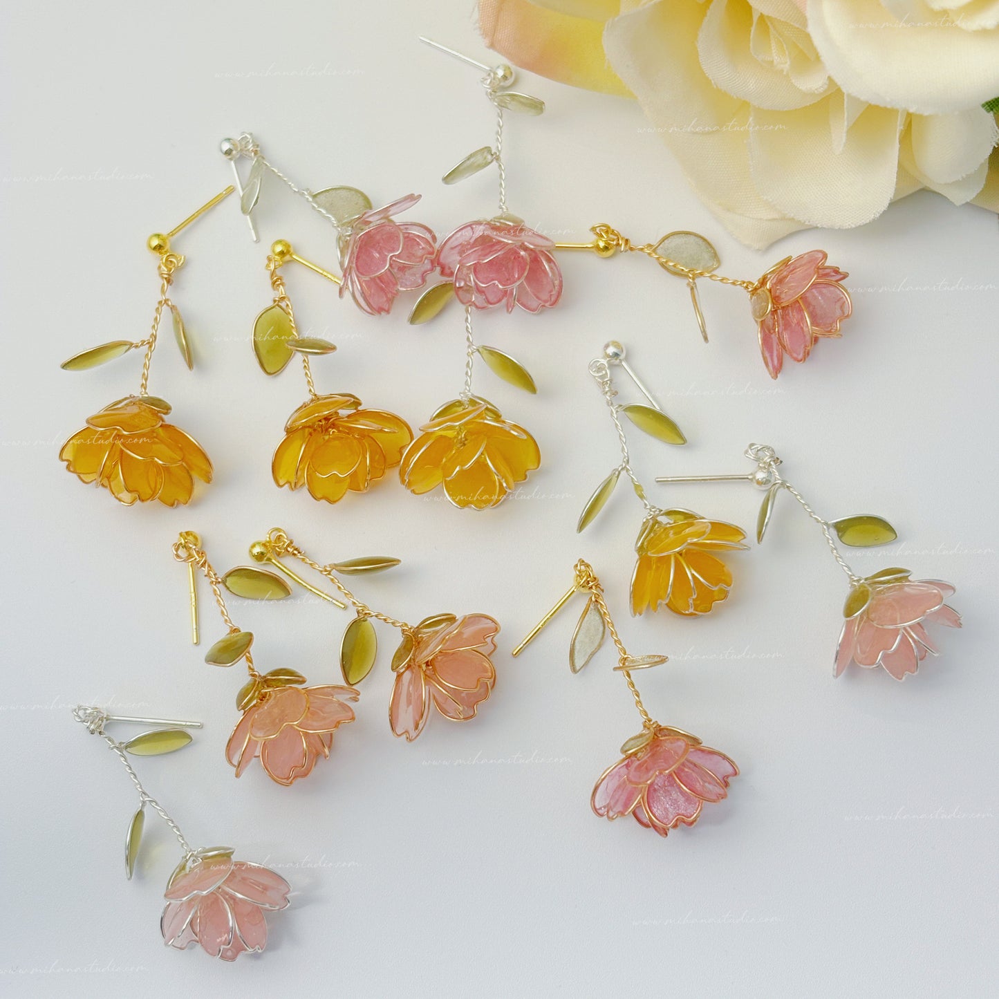 Blossom Rose Earrings, Multicolour, Gold vermeil + Silver