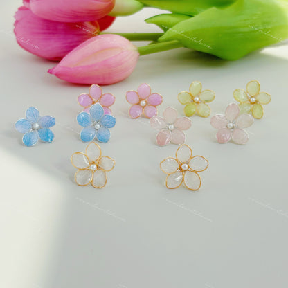 Real Hydrangea Studs, Multicolour, Gold vermeil + 925 silver