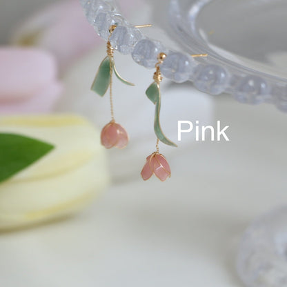 Yellow Gold Vermeil Resin Tulip Earrings, Mulicolour