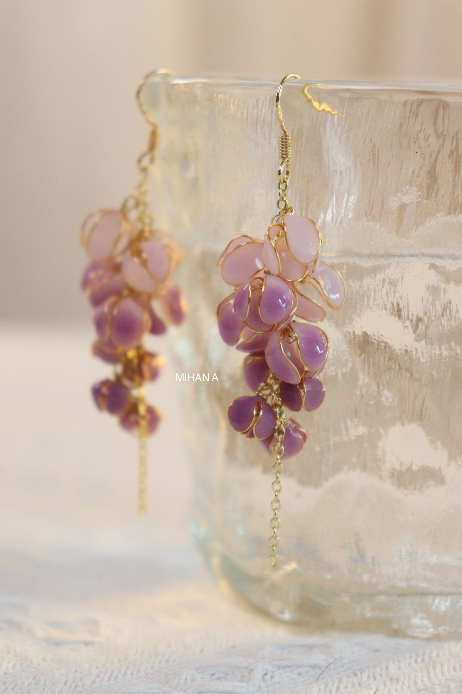 Resin Wisteria Earrings, Gold Vermeil + Sterling Silver – mihanastudio