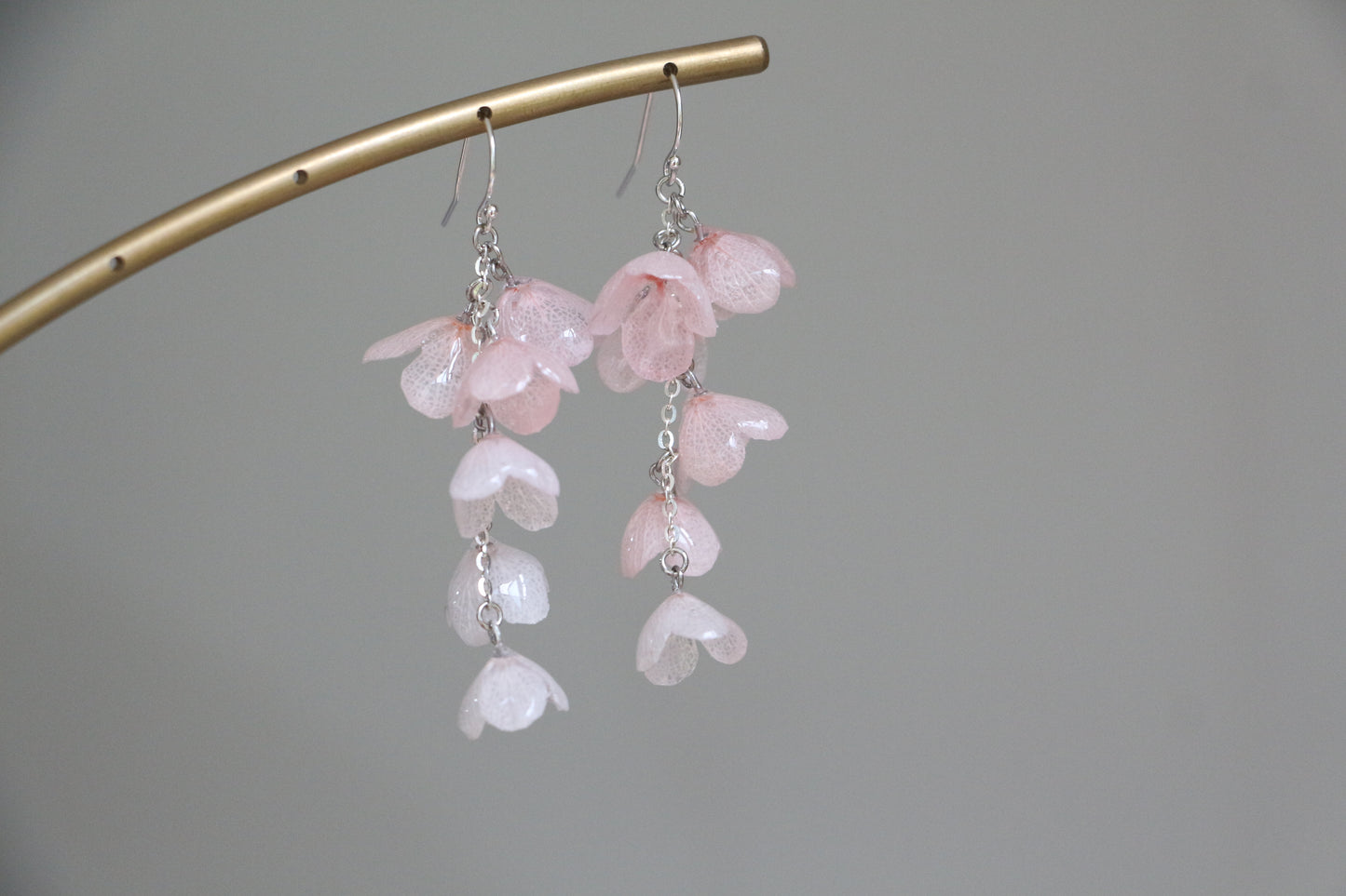 Real hydrangea gold and silver earrings dangle