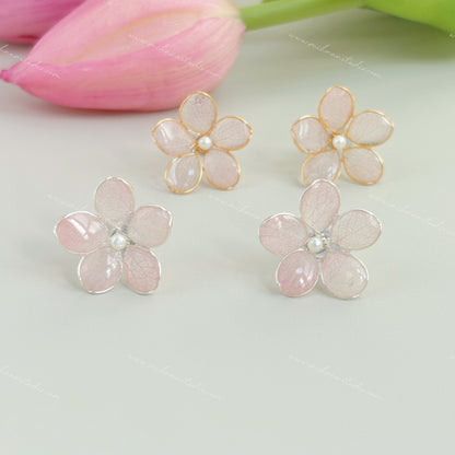 Real Hydrangea Studs, Multicolour, Gold vermeil + 925 silver