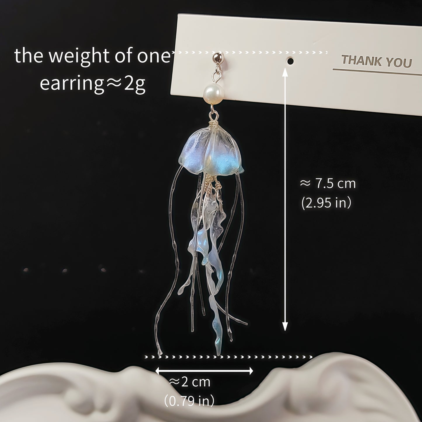 Iridescent Jellyfish Drop Earrings, 925 Sterling Silver