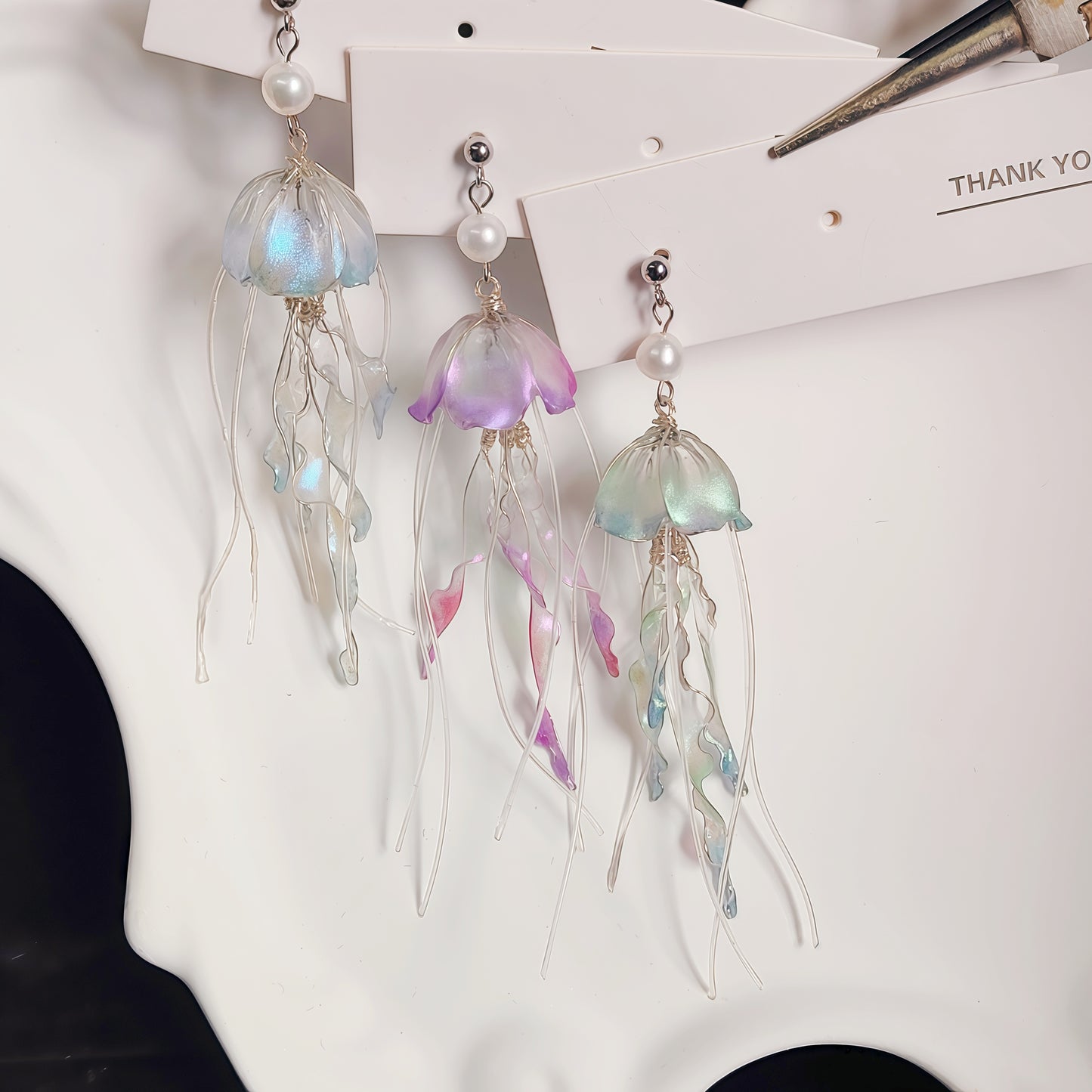 Iridescent Jellyfish Drop Earrings, 925 Sterling Silver