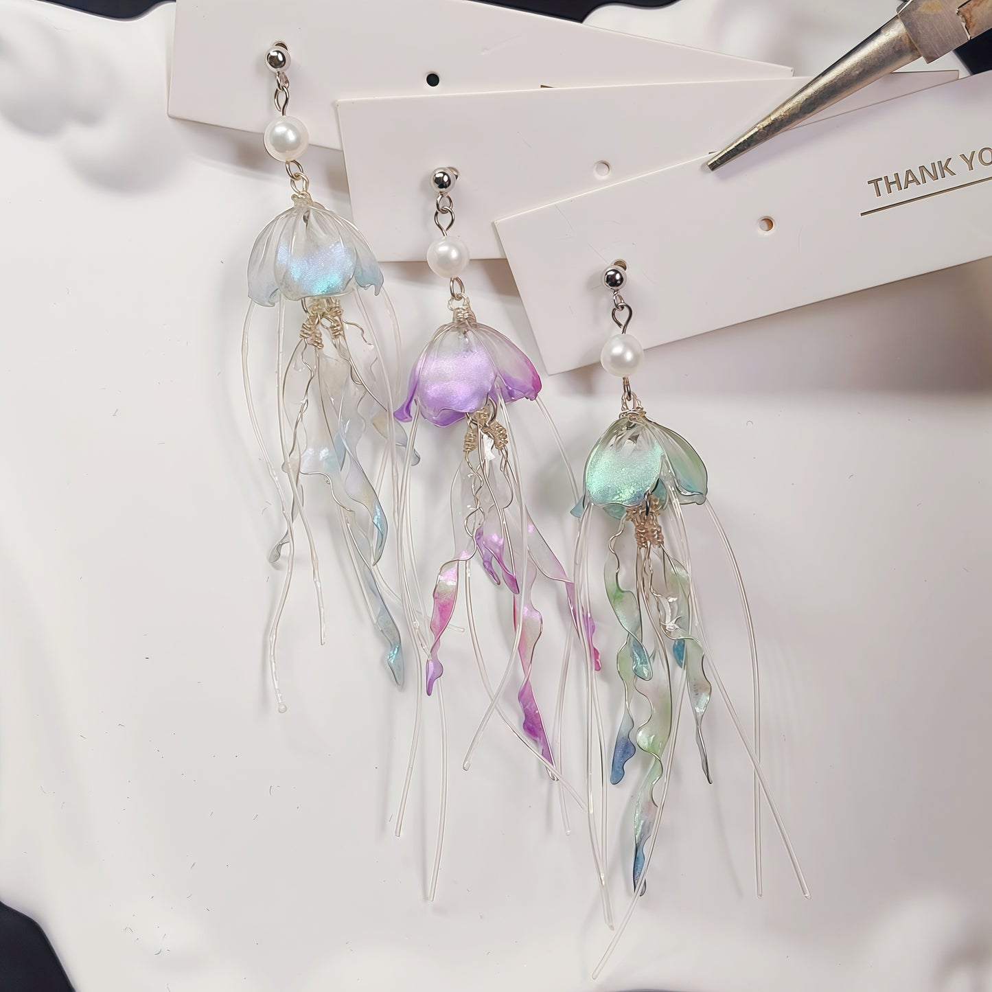 Iridescent Jellyfish Drop Earrings, 925 Sterling Silver