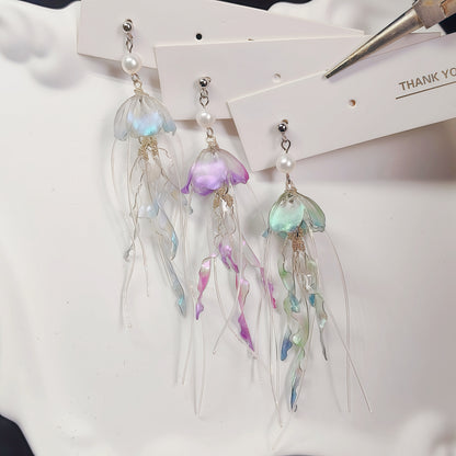 Iridescent Jellyfish Drop Earrings, 925 Sterling Silver