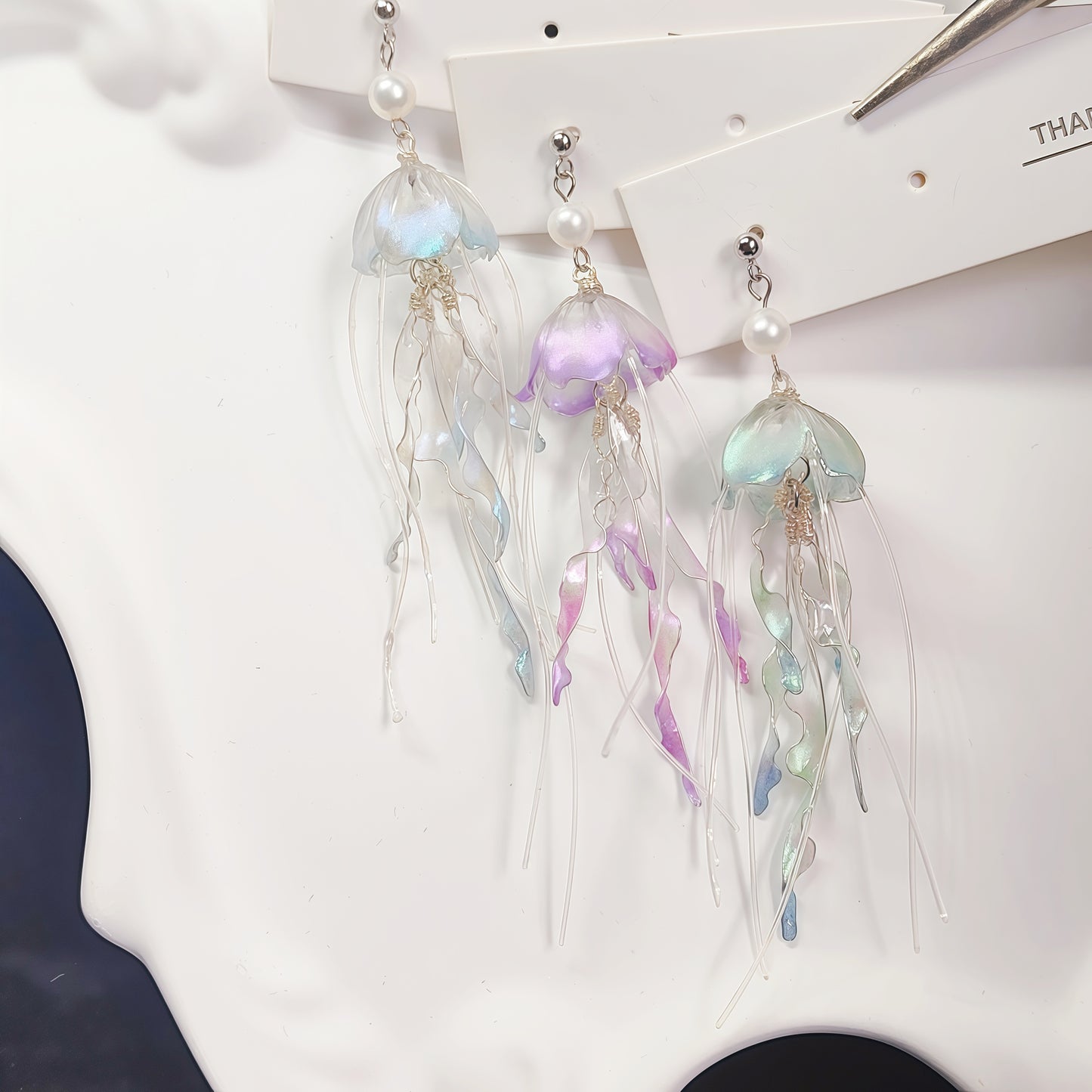Iridescent Jellyfish Drop Earrings, 925 Sterling Silver