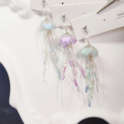 Iridescent Jellyfish Drop Earrings, 925 Sterling Silver