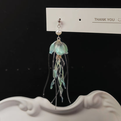 Iridescent Jellyfish Drop Earrings, 925 Sterling Silver