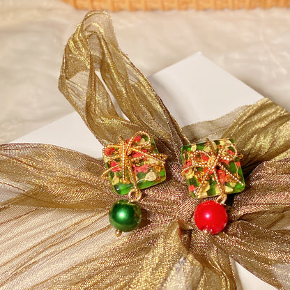 Real Flower Bow Wrapped Christmas Gift Studs