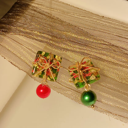 Real Flower Bow Wrapped Christmas Gift Studs