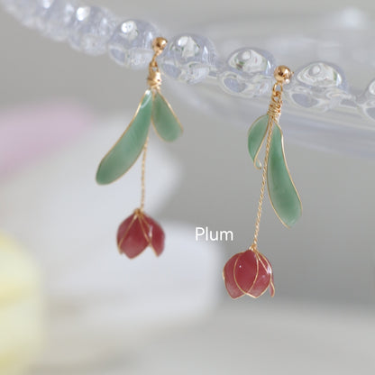 Yellow Gold Vermeil Resin Tulip Earrings, Mulicolour