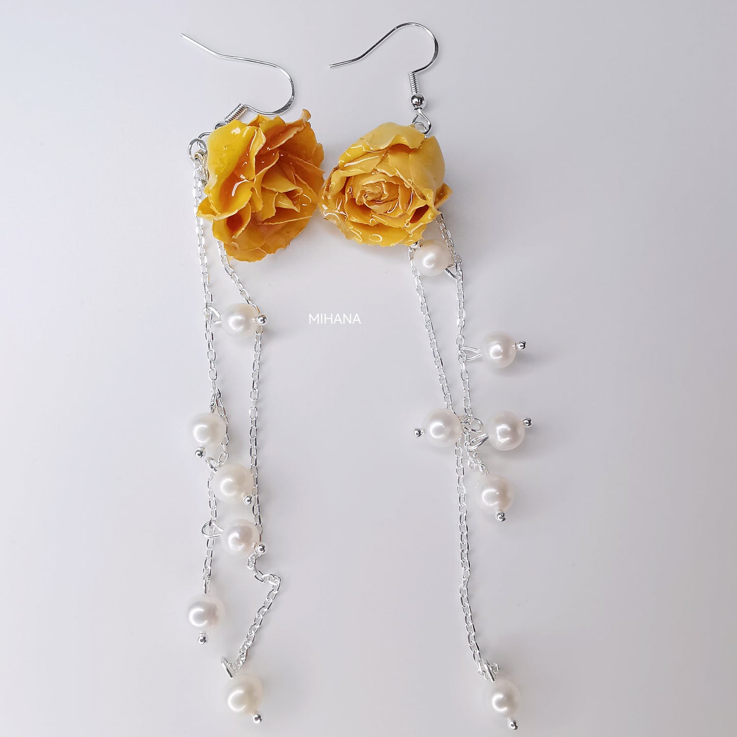 Real Rose Buds Earrings with Freshwater Pearls