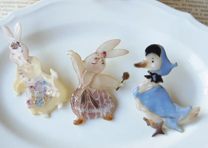 Peter Rabbit Resin Pins with Real Flower