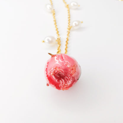 Real Rose Buds Necklace with Freshwater Pearls