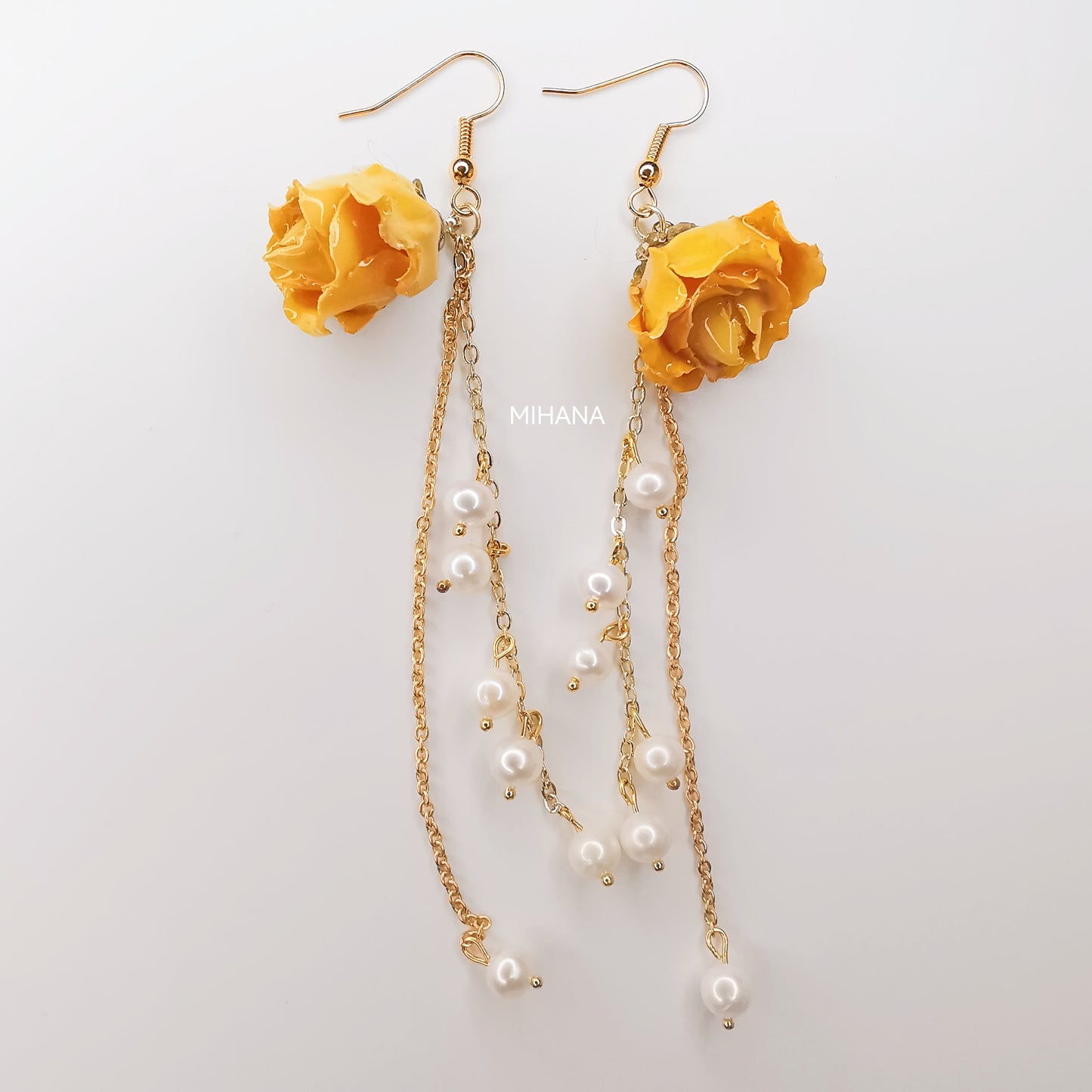 Real Rose Buds Earrings with Freshwater Pearls