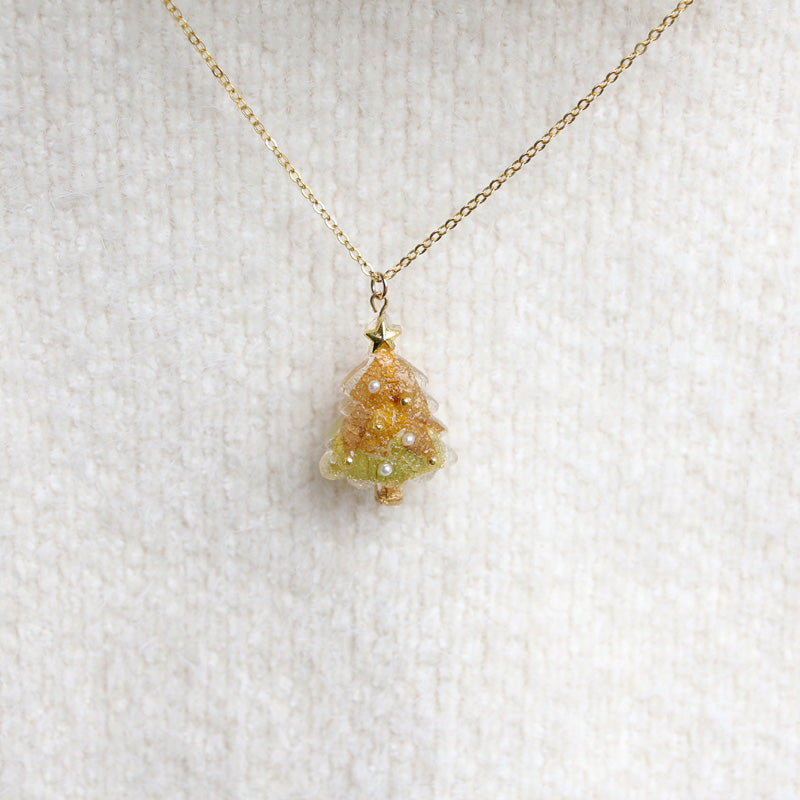 Real Fern Yellow Christmas Tree Necklace and Earrings