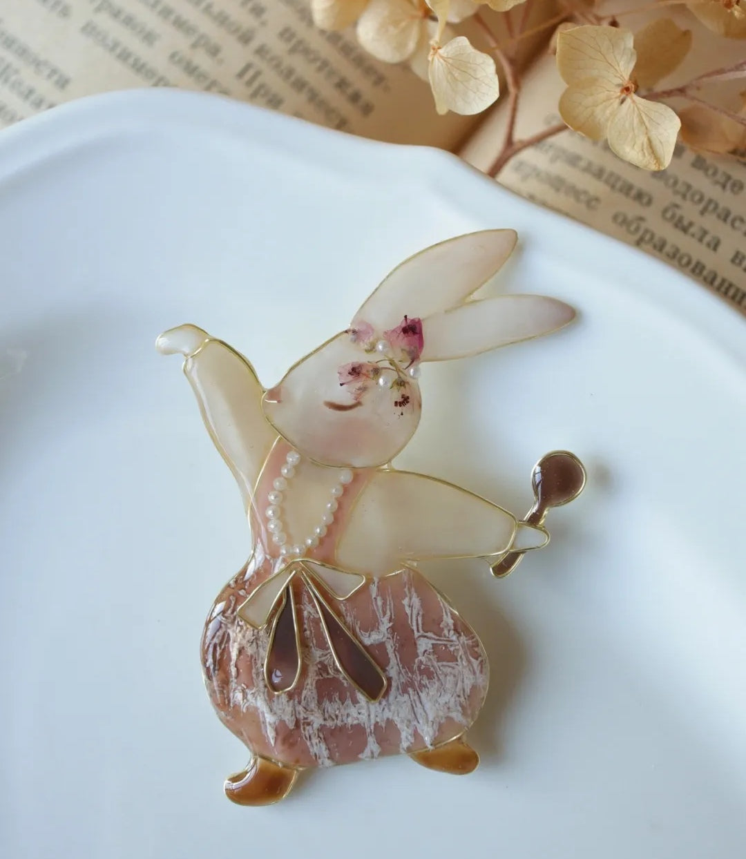 Peter Rabbit Resin Pins with Real Flower