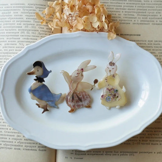 Peter Rabbit Resin Pins with Real Flower
