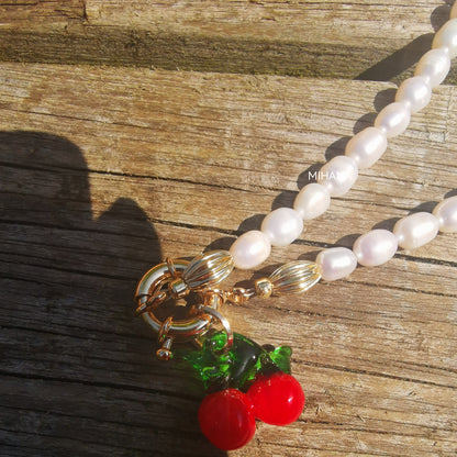 Freshwater Pearl with Cherry Bead Necklace