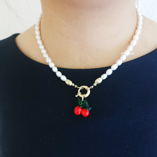 Freshwater Pearl with Cherry Bead Necklace